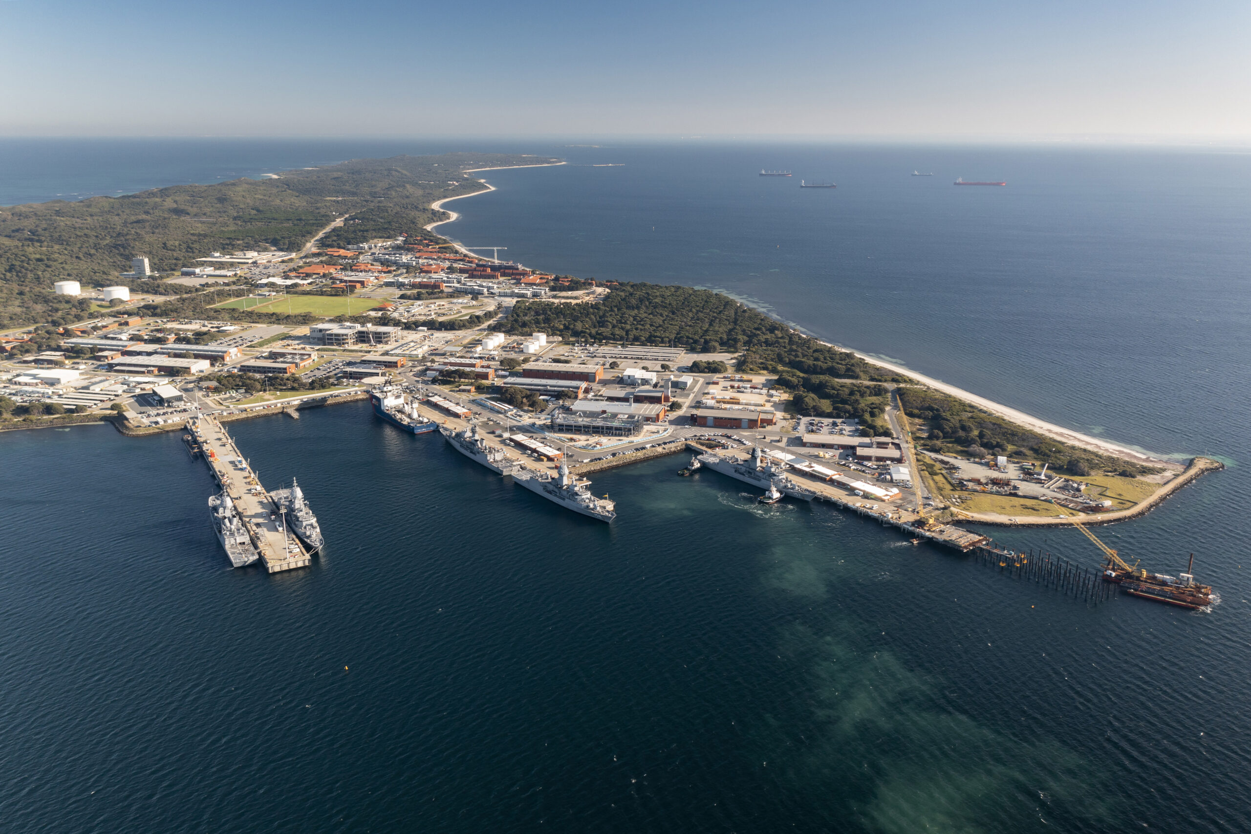 The Royal Australian Navy frigate HMAS <em>Perth</em> berths alongside Fleet Base West in September 2022, following a Regional Presence Deployment in which the ship engaged with a number of regional allies in various exercises and port visits. <em>Australian Department of Defense</em>